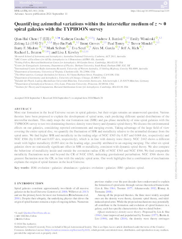 Quantifying azimuthal variations within the interstellar medium of z ~ 0 spiral galaxies with the TYPHOON survey Thumbnail