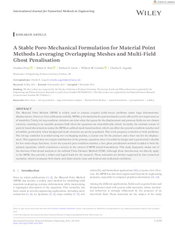 A stable poro-mechanical formulation for Material Point Methods leveraging overlapping meshes and multi-field ghost penalisation Thumbnail