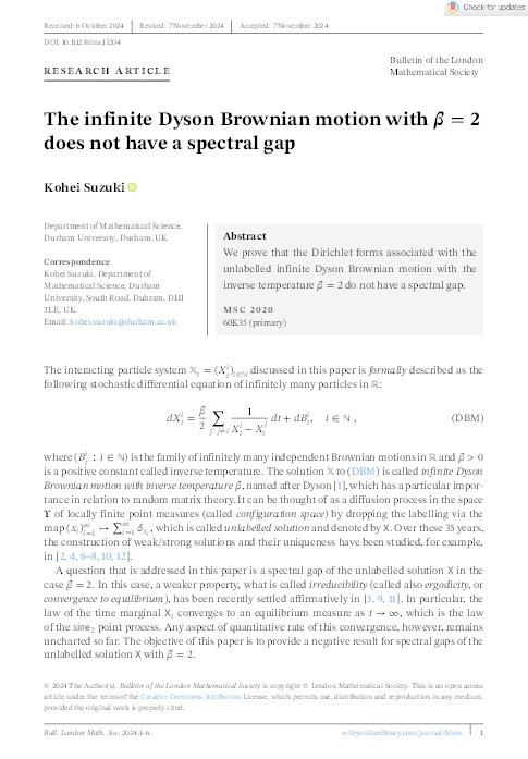 The Infinite Dyson Brownian Motion with β=2 Does Not Have a Spectral Gap Thumbnail