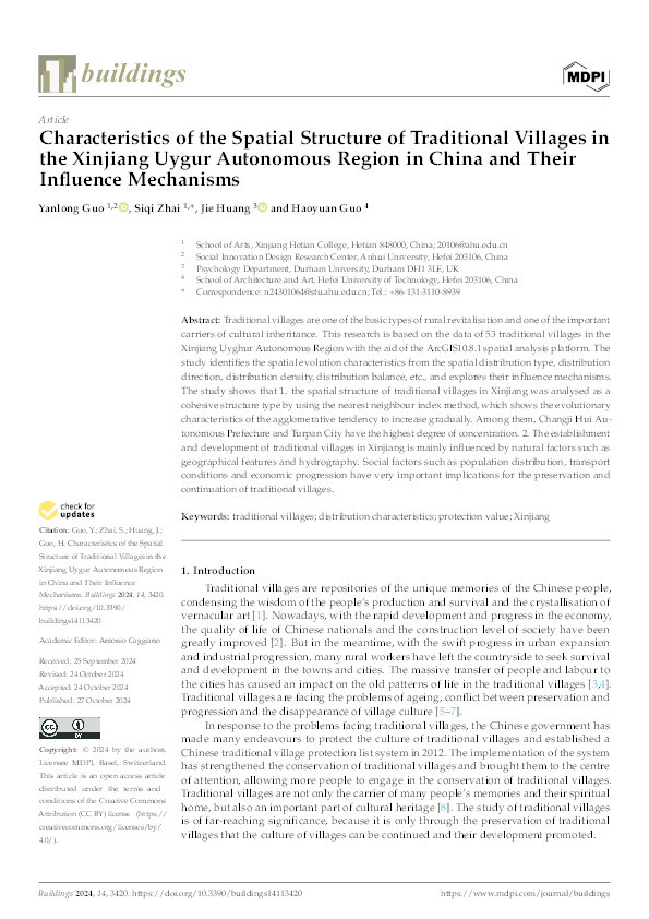 Characteristics of the Spatial Structure of Traditional Villages in the Xinjiang Uygur Autonomous Region in China and Their Influence Mechanisms Thumbnail