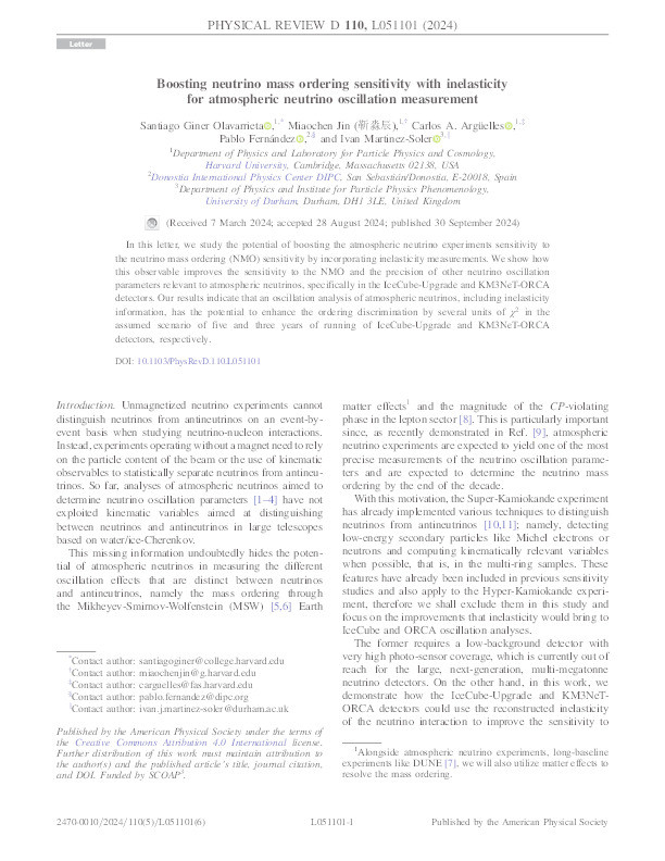 Boosting neutrino mass ordering sensitivity with inelasticity for atmospheric neutrino oscillation measurement Thumbnail