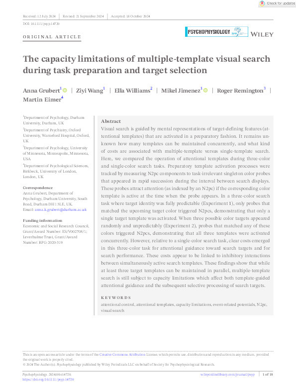 The capacity limitations of multiple‐template visual search during task preparation and target selection Thumbnail