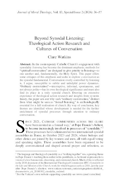 Beyond Synodal Listening: Theological Action Research and Cultures of Conversation Thumbnail