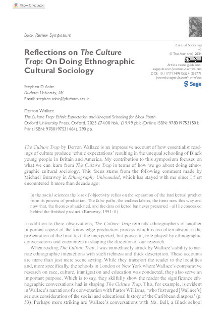 Reflections on The Culture Trap: On Doing Ethnographic Cultural Sociology Thumbnail