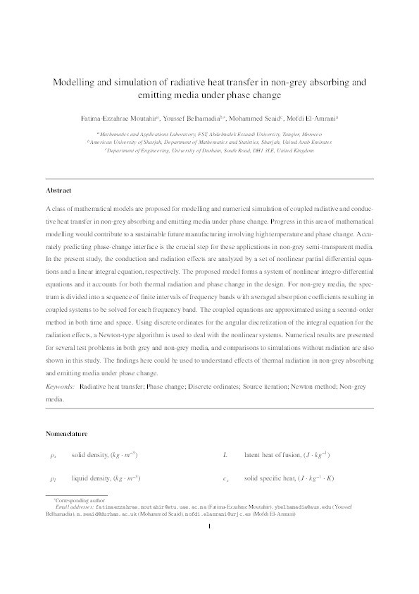 Modelling and simulation of radiative heat transfer in non-grey absorbing and emitting media under phase change Thumbnail