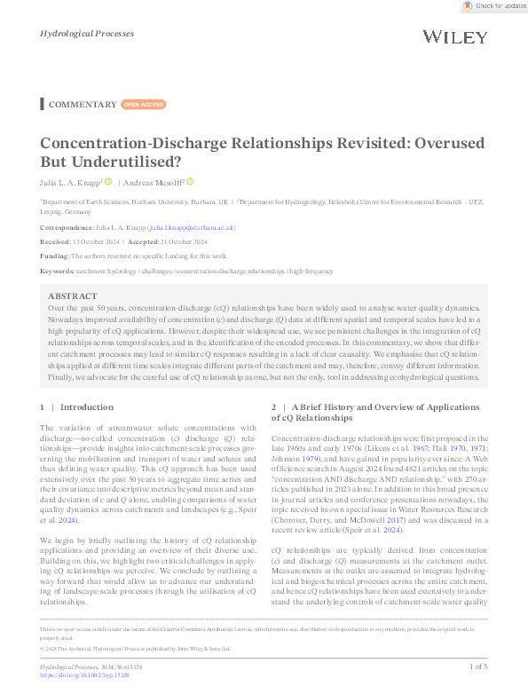 Concentration‐Discharge Relationships Revisited: Overused But Underutilised? Thumbnail