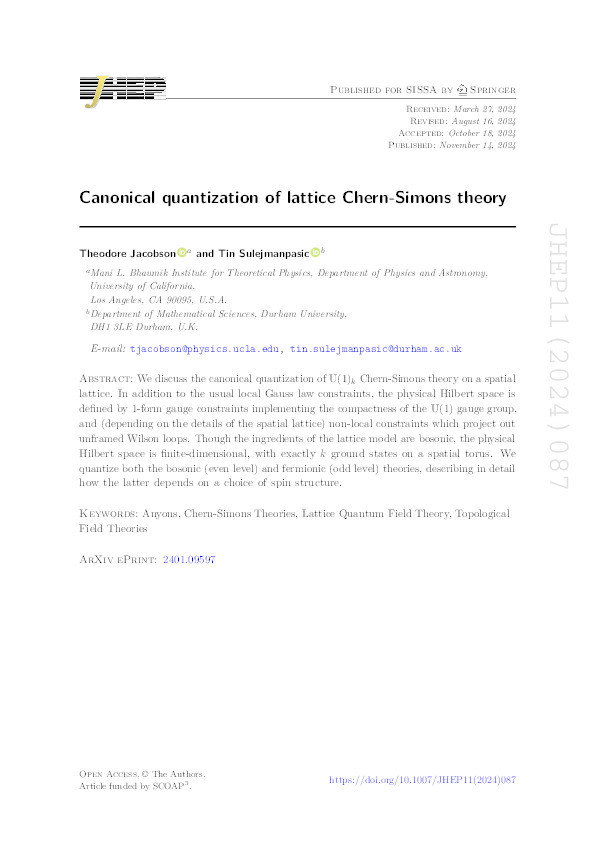 Canonical quantization of lattice Chern-Simons theory Thumbnail