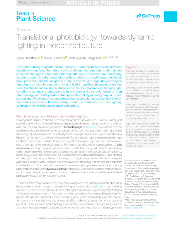 Translational photobiology: towards dynamic lighting in indoor horticulture. Thumbnail