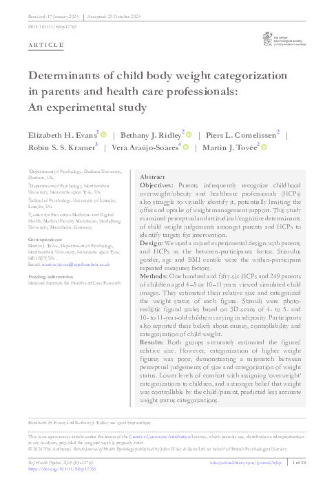 Determinants of child body weight categorization in parents and health care professionals: An experimental study Thumbnail