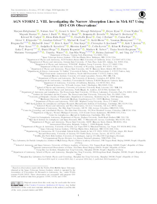 AGN STORM 2. VIII. Investigating the Narrow Absorption Lines in Mrk 817 Using HST-COS Observations* Thumbnail