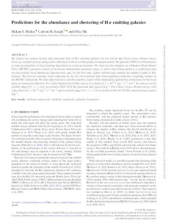 Predictions for the abundance and clustering of Hα emitting galaxies Thumbnail