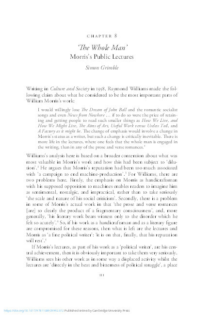 ‘The Whole Man’: Morris’s Public Lectures Thumbnail