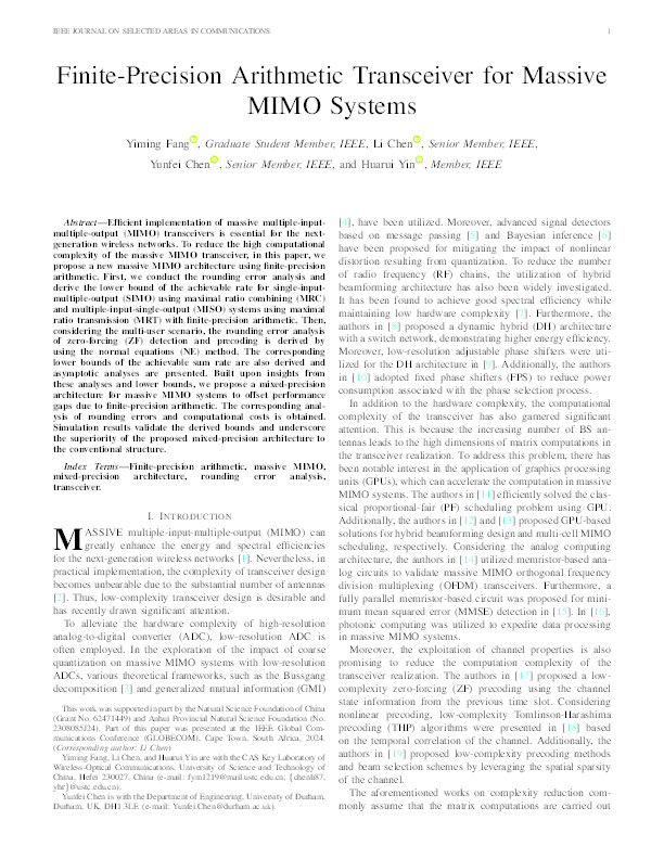 Finite-Precision Arithmetic Transceiver for Massive MIMO Systems Thumbnail