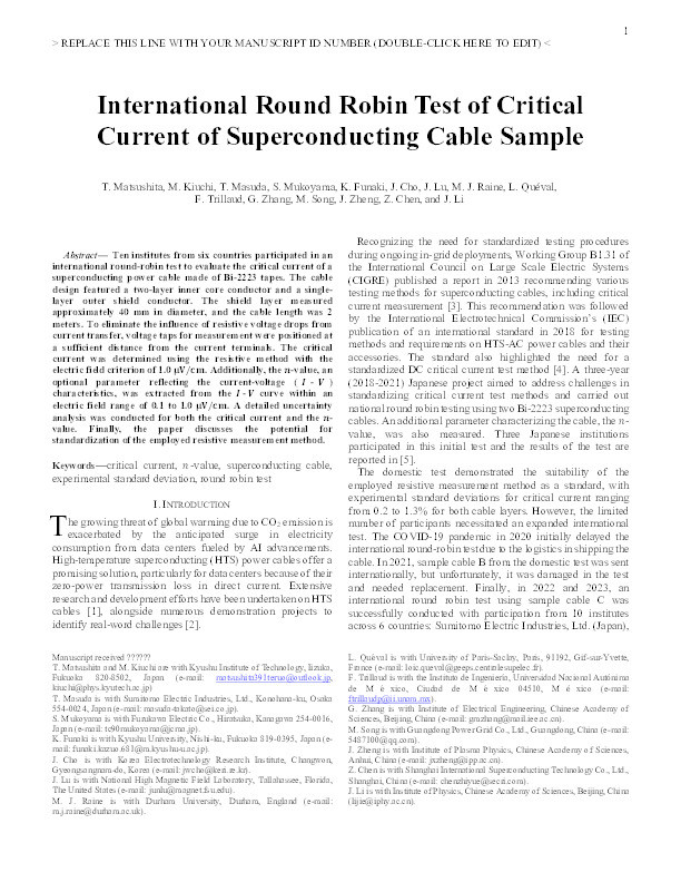 International Round-Robin Test of Critical Current of Superconducting Cable Sample Thumbnail