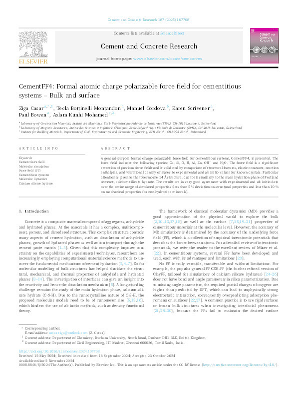 CementFF4: Formal atomic charge polarizable force field for cementitious systems – Bulk and surface Thumbnail