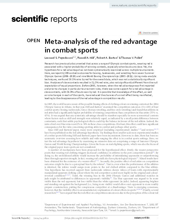 Meta-analysis of the red advantage in combat sports Thumbnail