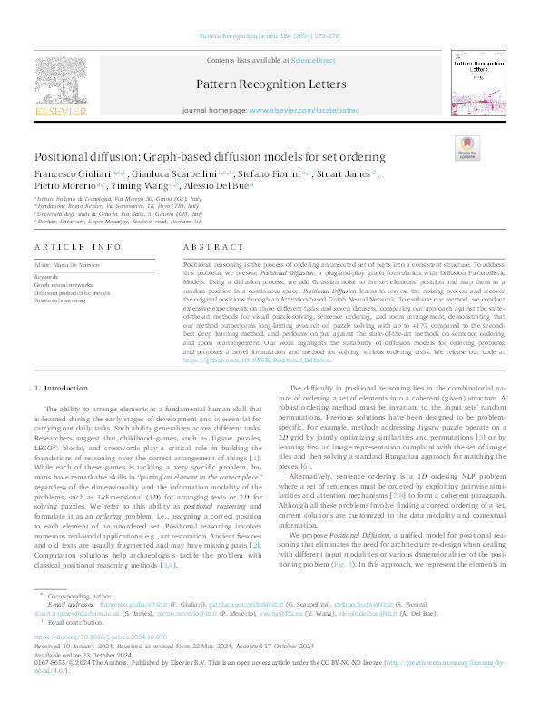 Positional diffusion: Graph-based diffusion models for set ordering Thumbnail