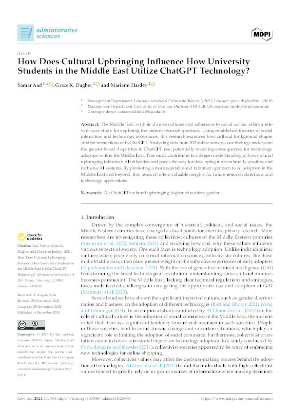 How does cultural upbringing influence how university students in the Middle East utilize ChatGPT technology? Thumbnail