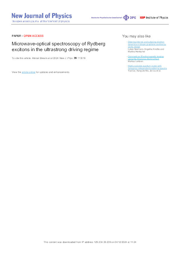 Microwave-optical spectroscopy of Rydberg excitons in the ultrastrong driving regime Thumbnail