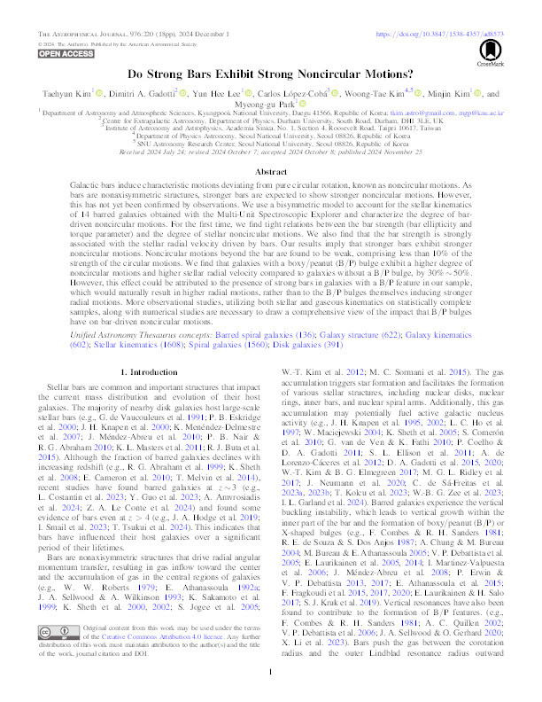 Do Strong Bars Exhibit Strong Noncircular Motions? Thumbnail