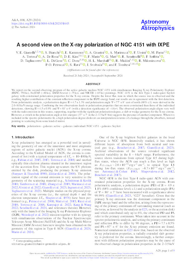 A second view on the X-ray polarization of NGC 4151 with IXPE Thumbnail