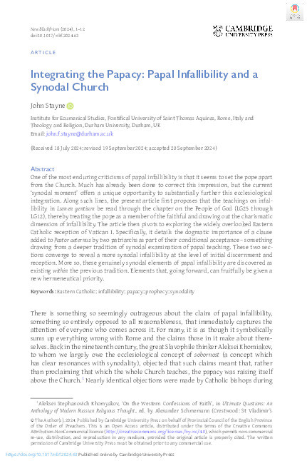 Integrating the Papacy: Papal Infallibility and a Synodal Church Thumbnail