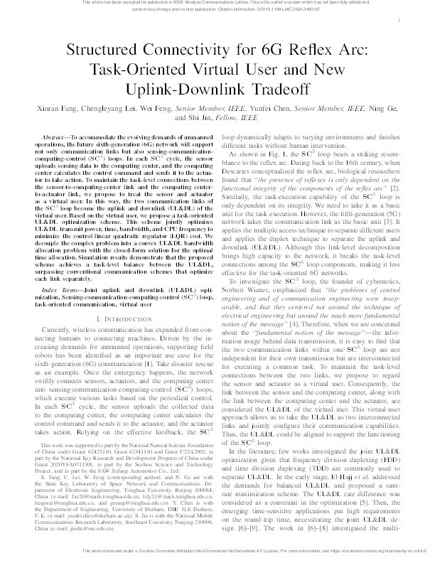 Structured Connectivity for 6G Reflex Arc: Task-Oriented Virtual User and New Uplink-Downlink Tradeoff Thumbnail