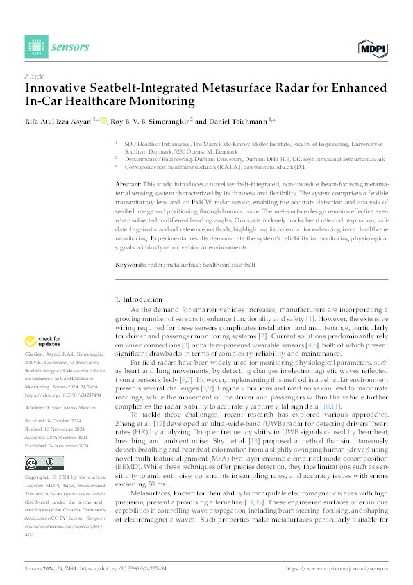 Innovative Seatbelt-Integrated Metasurface Radar for Enhanced In-Car Healthcare Monitoring Thumbnail