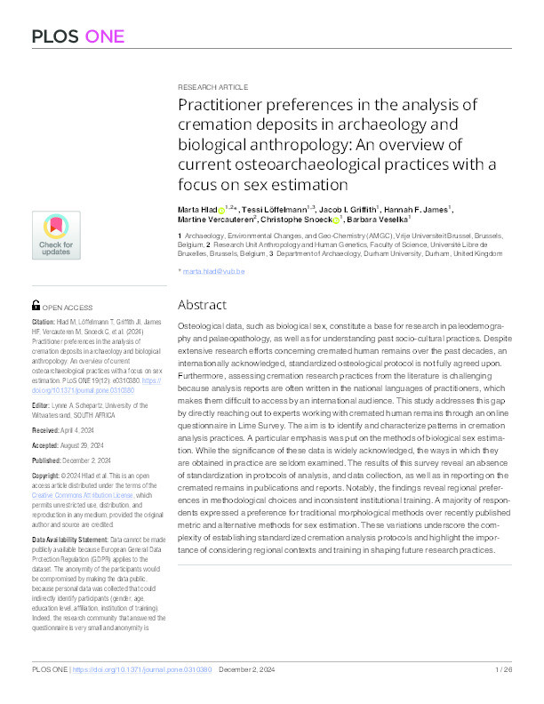 Practitioner preferences in the analysis of cremation deposits in archaeology and biological anthropology: An overview of current osteoarchaeological practices with a focus on sex estimation Thumbnail