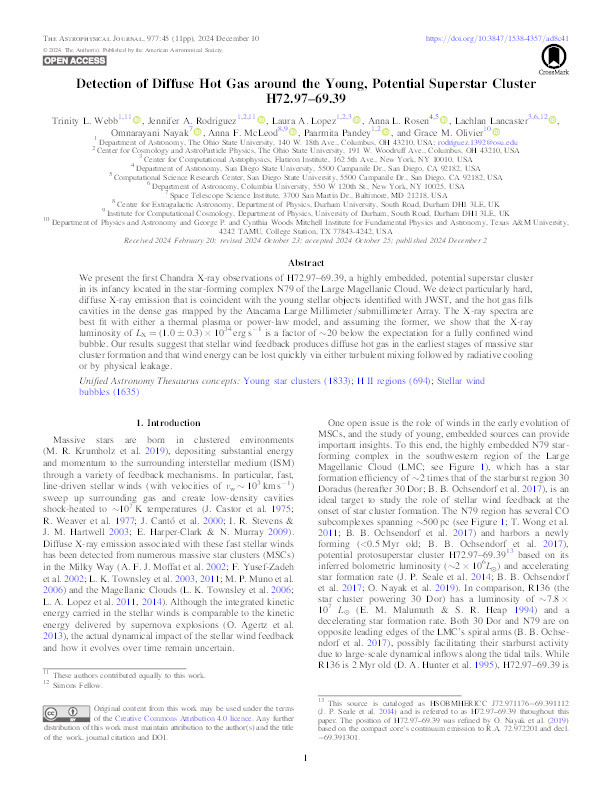 Detection of Diffuse Hot Gas around the Young, Potential Superstar Cluster H72.97–69.39 Thumbnail