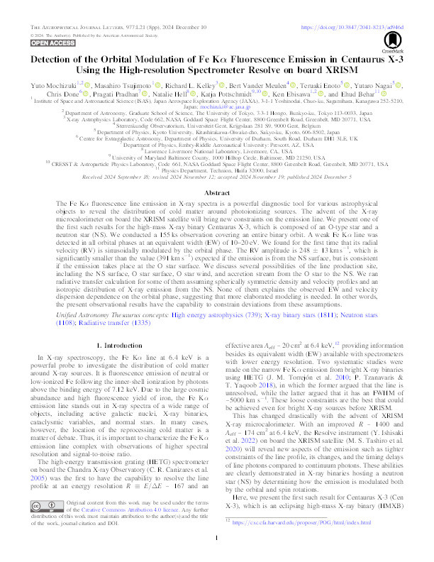 Detection of the Orbital Modulation of Fe K α Fluorescence Emission in Centaurus X-3 Using the High-resolution Spectrometer Resolve on board XRISM Thumbnail