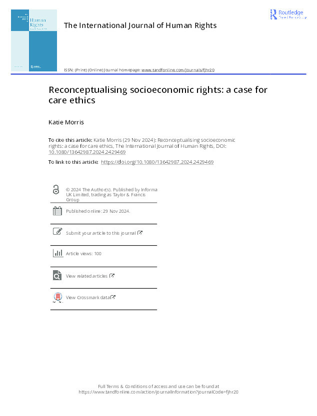 Reconceptualising socioeconomic rights: a case for care ethics Thumbnail