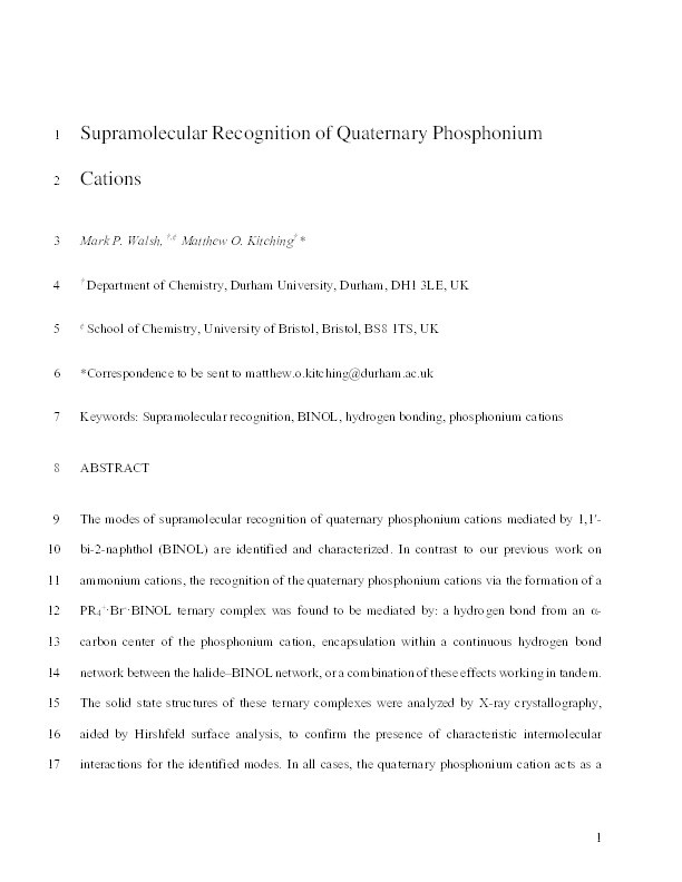 Supramolecular Recognition of Quaternary Phosphonium Cations Thumbnail