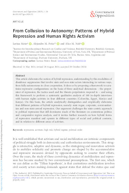 From Collusion to Autonomy: Patterns of Hybrid Repression and Human Rights Activism Thumbnail