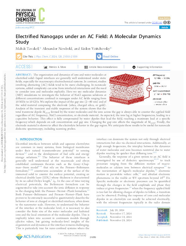 Electrified Nanogaps under an AC Field: A Molecular Dynamics Study Thumbnail