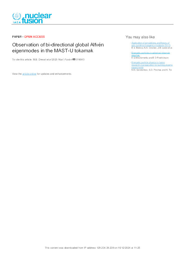 Observation of bi-directional global Alfvén eigenmodes in the MAST-U tokamak Thumbnail