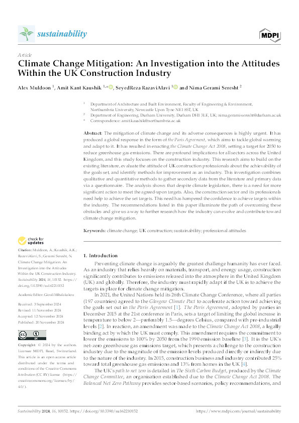 Climate Change Mitigation: An Investigation into the Attitudes Within the UK Construction Industry Thumbnail