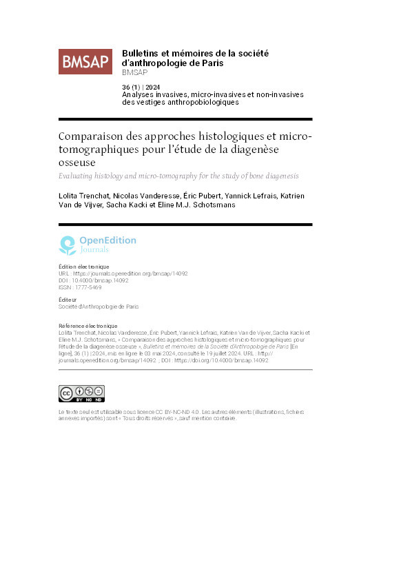 Comparaison des approches histologiques et micro-tomographiques pour l’étude de la diagenèse osseuse Thumbnail