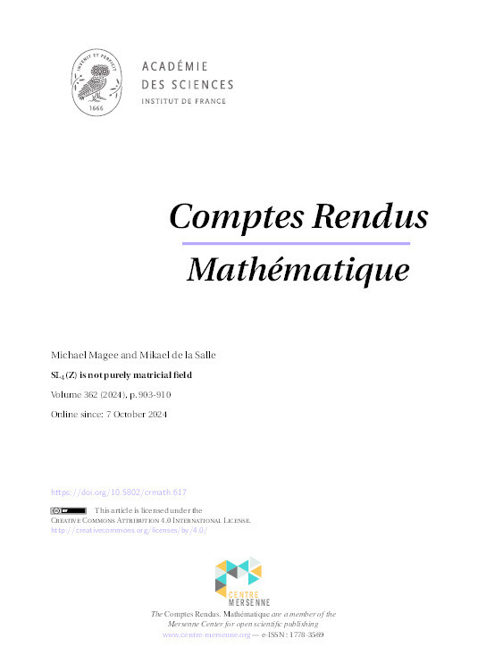 SL₄ (Z)is not purely matricial field Thumbnail