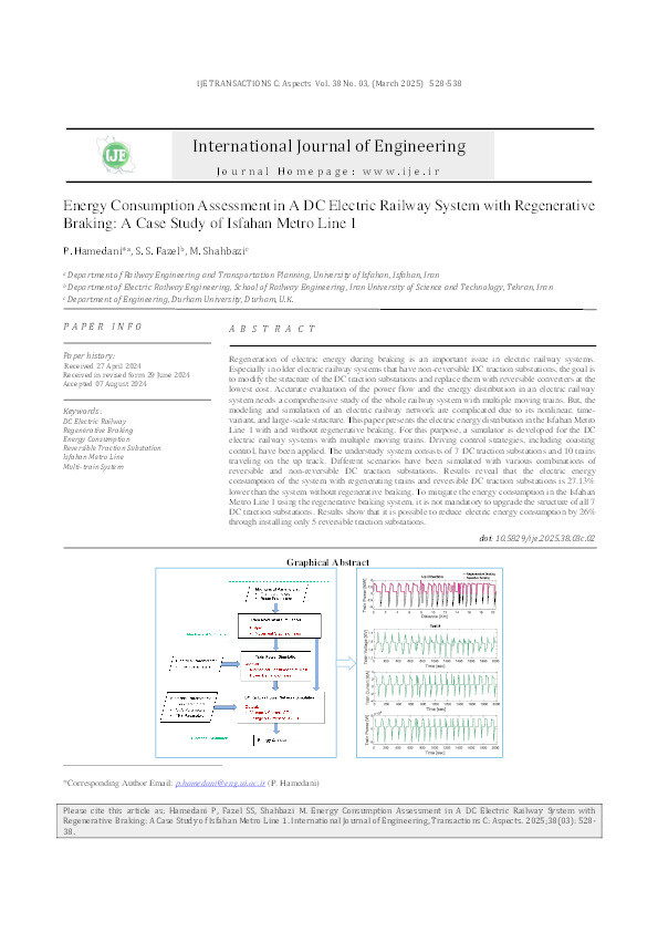 Energy Consumption Assessment in A DC Electric Railway System with Regenerative Braking: A Case Study of Isfahan Metro Line 1 Thumbnail