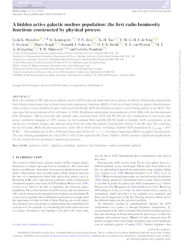 A hidden active galactic nucleus population: the first radio luminosity functions constructed by physical process Thumbnail