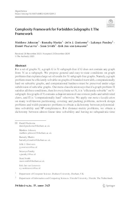 Complexity Framework for Forbidden Subgraphs I: The Framework Thumbnail