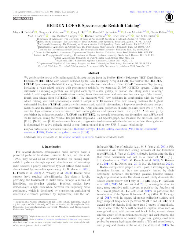 HETDEX-LOFAR Spectroscopic Redshift Catalog Thumbnail