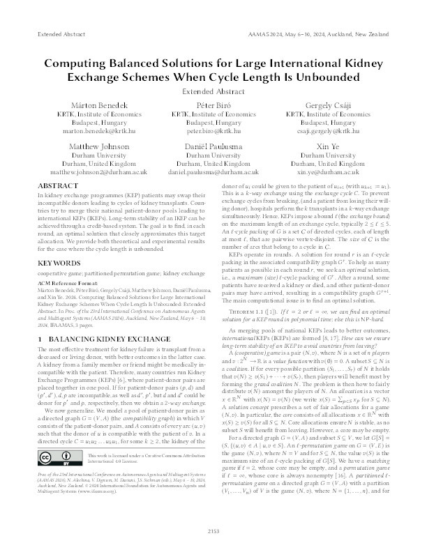 Computing balanced solutions for large international kidney exchange schemes when cycle length is unbounded Thumbnail