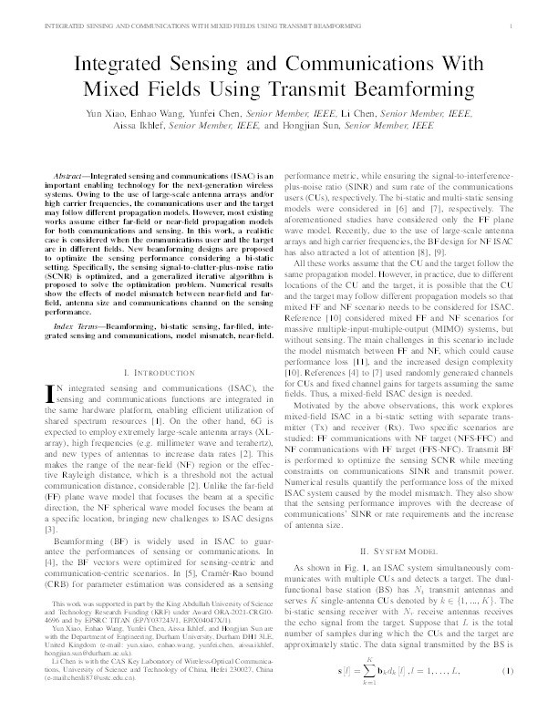 Integrated Sensing and Communications With Mixed Fields Using Transmit Beamforming Thumbnail