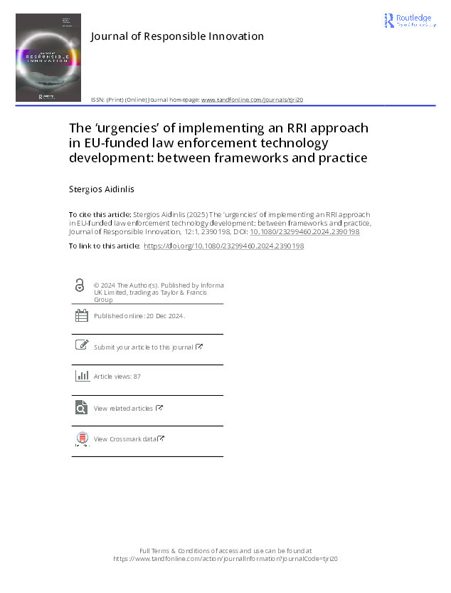 The ‘urgencies’ of implementing an RRI approach in EU-funded law enforcement technology development: between frameworks and practice Thumbnail