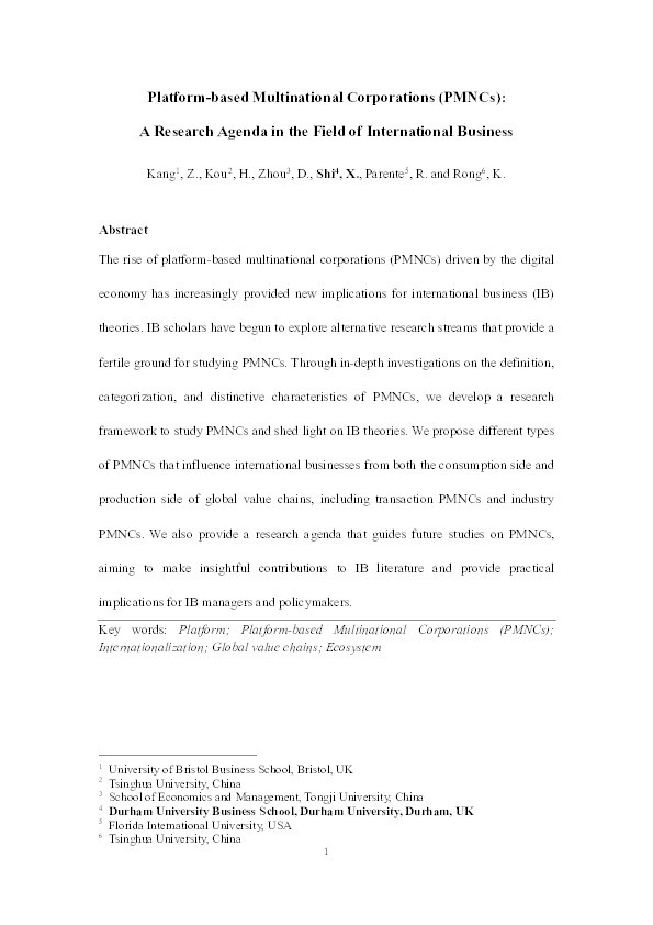 Platform-based multinational corporations (PMNCs):A research agenda in the field of international business Thumbnail