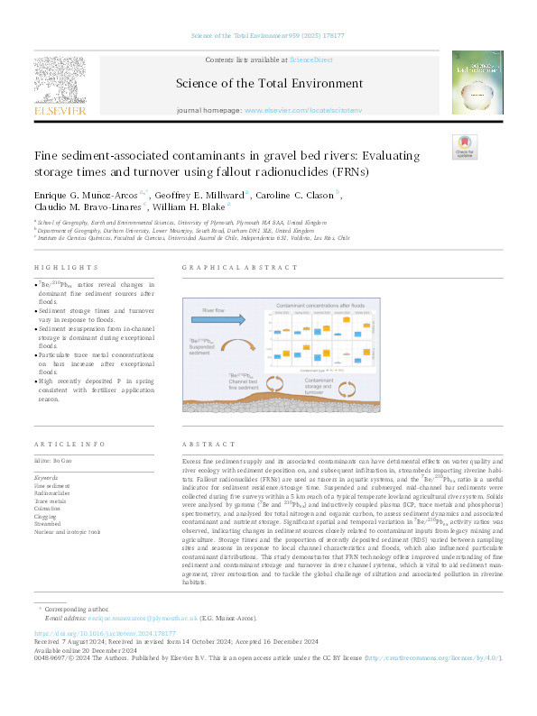 Fine sediment-associated contaminants in gravel bed rivers: Evaluating storage times and turnover using fallout radionuclides (FRNs) Thumbnail