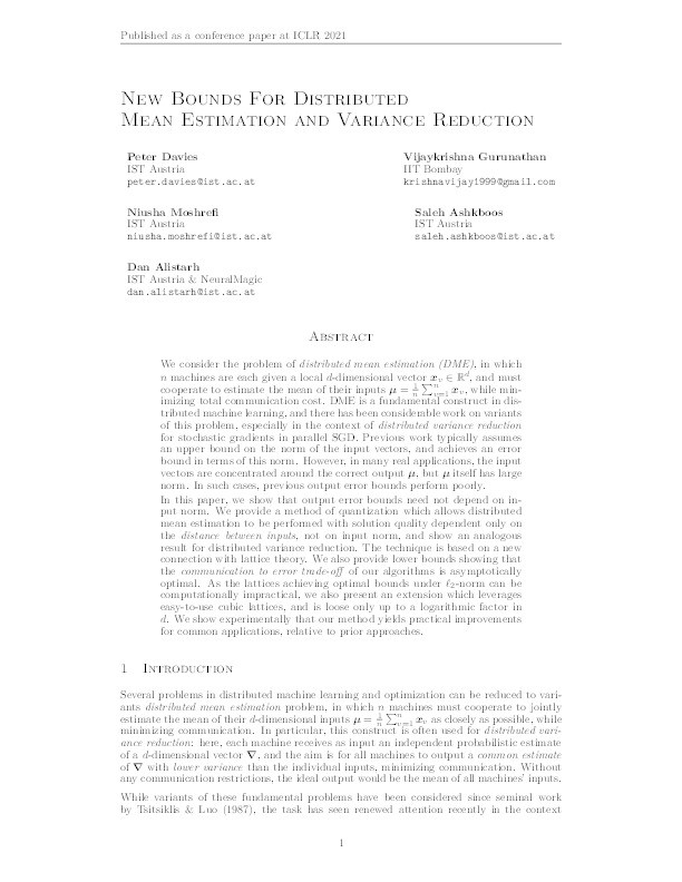 New Bounds For Distributed Mean Estimation and Variance Reduction Thumbnail