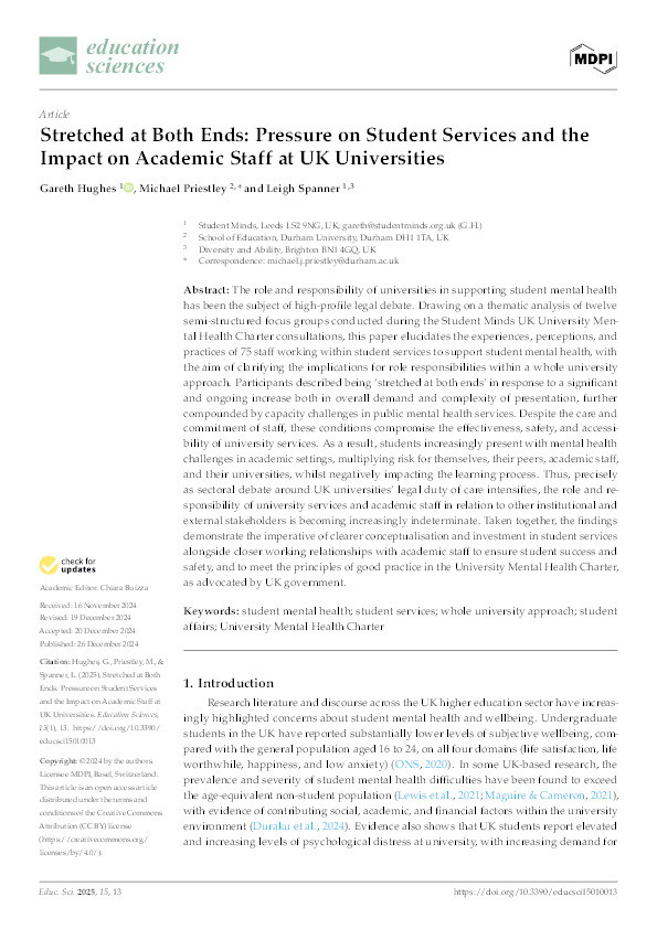 Stretched at Both Ends: Pressure on Student Services and the Impact on Academic Staff at UK Universities Thumbnail